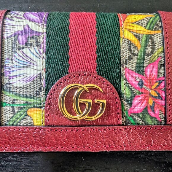Gucci GG Supreme Monogram Flora Web Ophidia Card Case Red - Picture 1 of 8